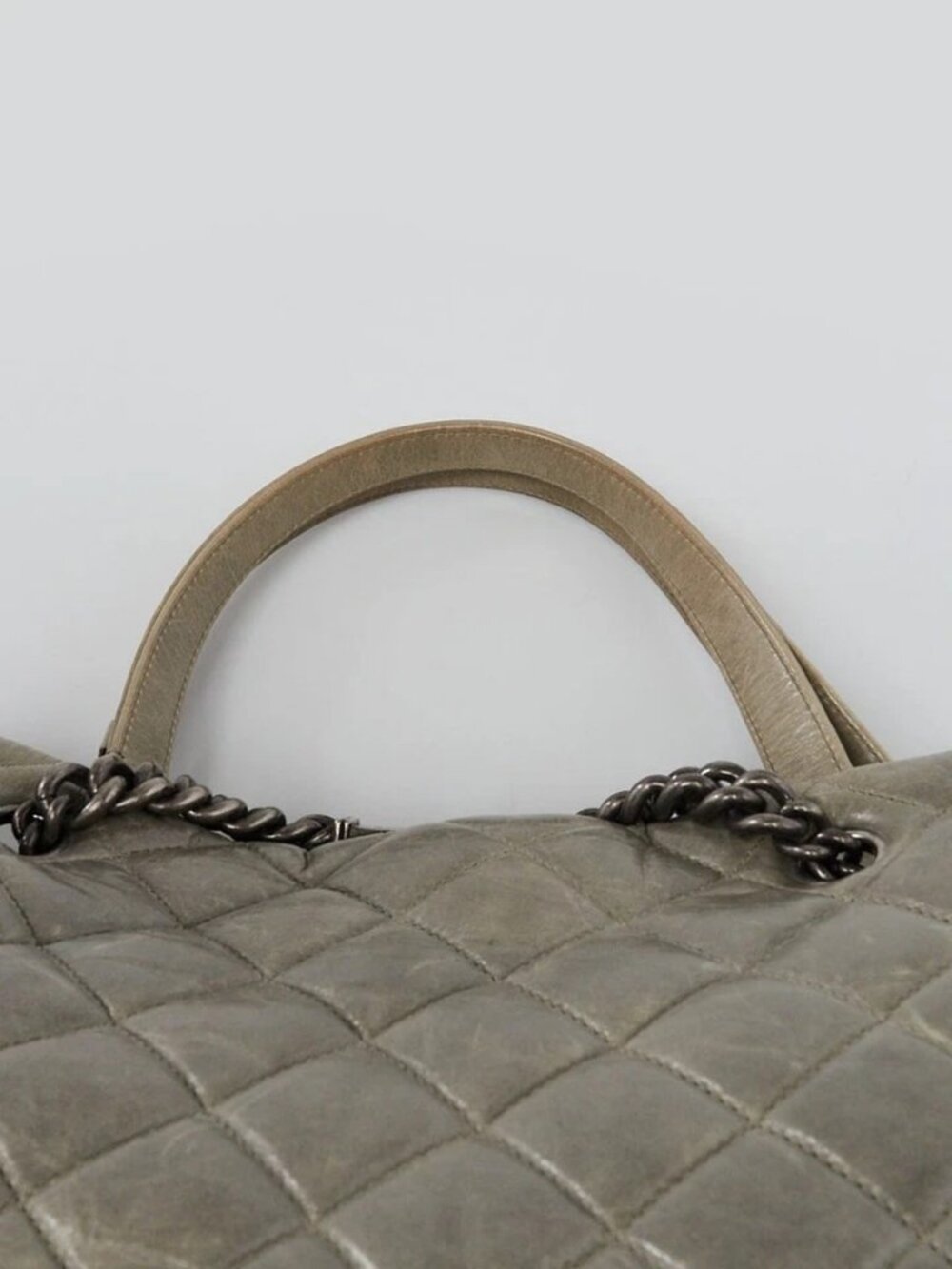 Chanel Grey Quilted Glazed Calfskin Leather Chain ID Chain Tote Bag - Picture 3 of 11